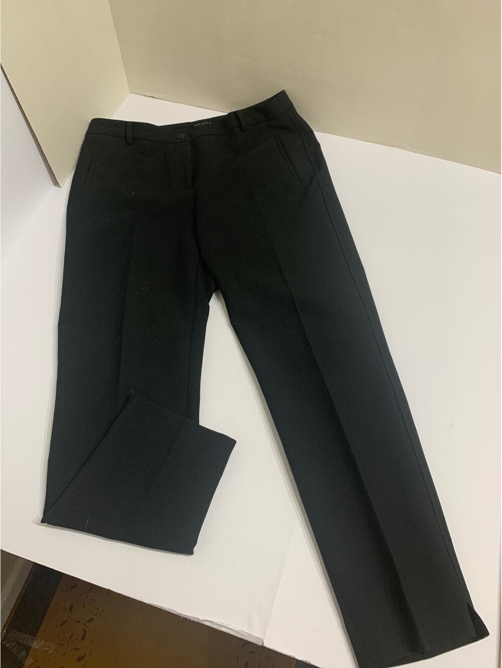 Talbots Hampshire Pants Size 10 Black Stretch Straight Leg Ankle Slit